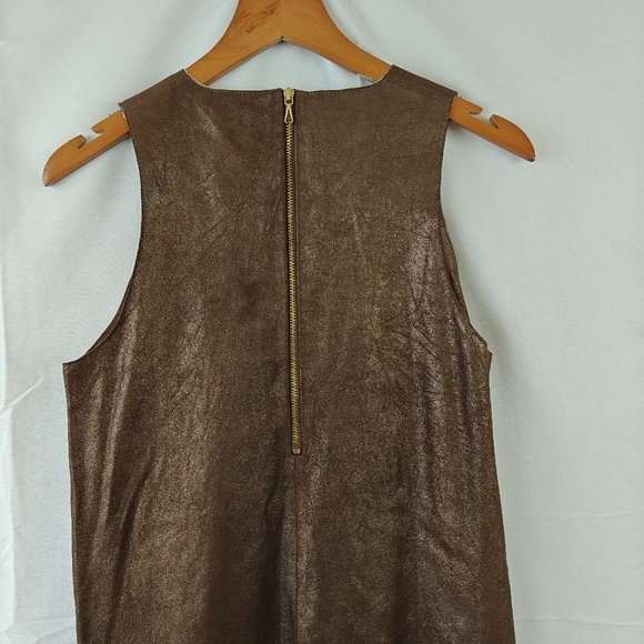 $1000 Vince Metallic Paper Leather Suede Mini Sleeveless Dress Bronze Brown Size - Picture 14 of 16
